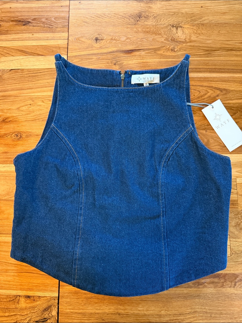 Wayf Dark Blue Denim Tank w/full zip back